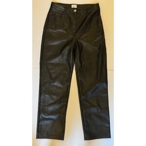 Aritzia wilfred Pants jeans Vegan Leather Straight Leg Size small Black grunge